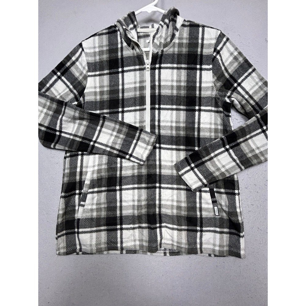 O'Neill Hoodie Fleece Plaid Black White Grey Small Womens